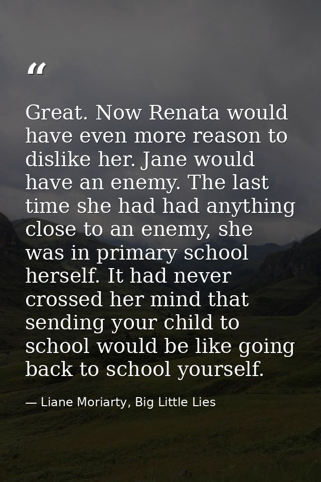 Great. Now Renata would have even more reason to dislike her. Jane would have an enemy. The last time she had had anythi — Liane Moriarty, Big Little Lies