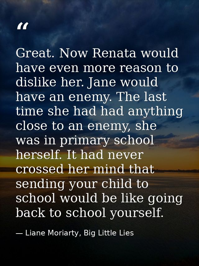 Great. Now Renata would have even more reason to dislike her. Jane would have an enemy. The last time she had had anythi — Liane Moriarty, Big Little Lies