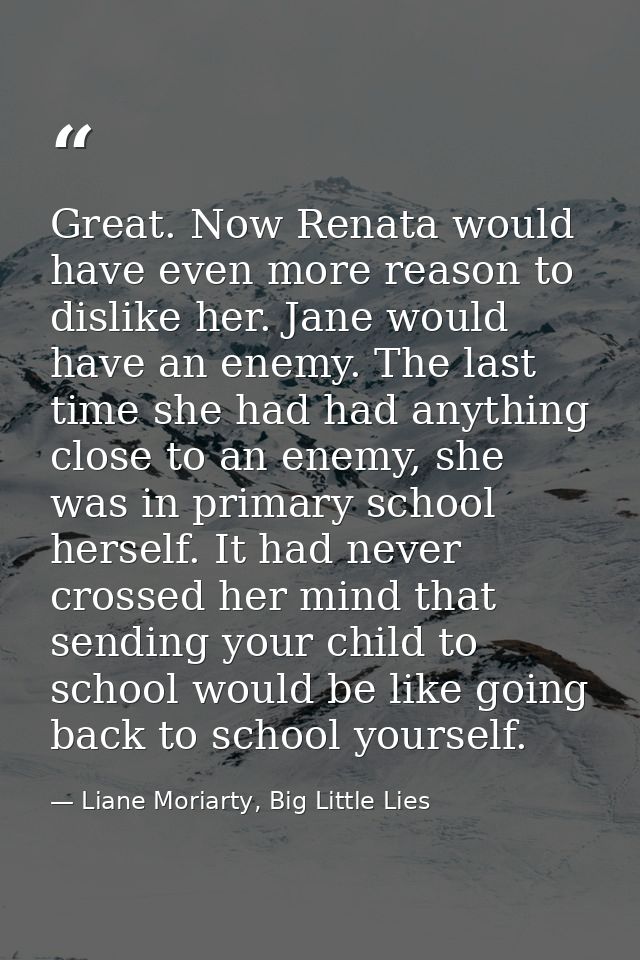 Great. Now Renata would have even more reason to dislike her. Jane would have an enemy. The last time she had had anythi — Liane Moriarty, Big Little Lies