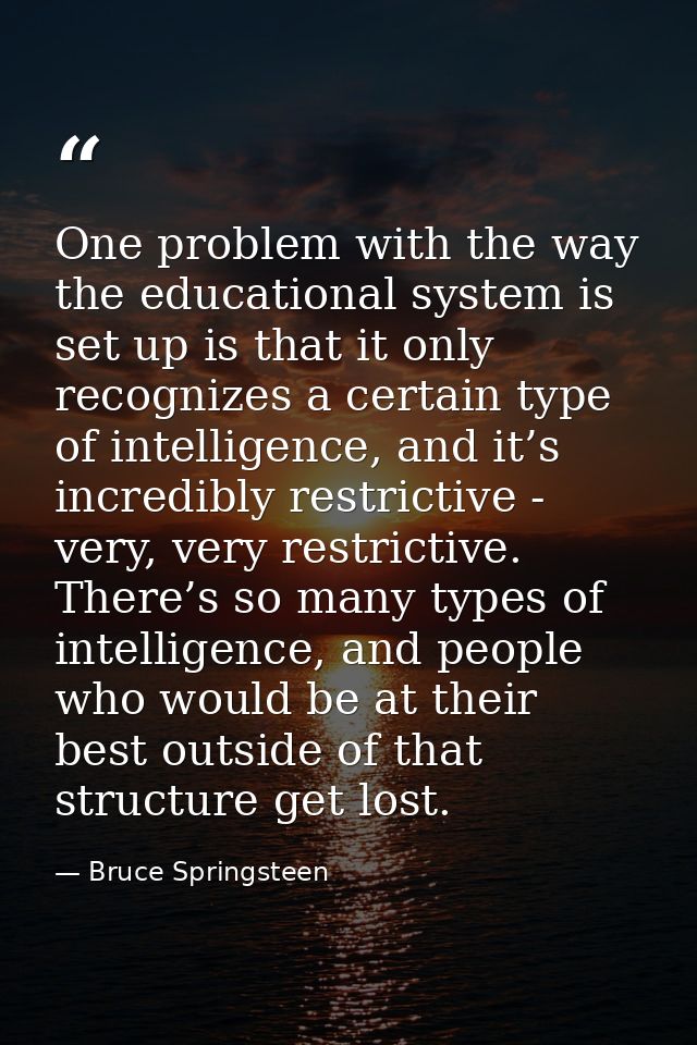 One problem with the way the educational system is set up is that it only recognizes a certain type of intelligence, and — Bruce Springsteen