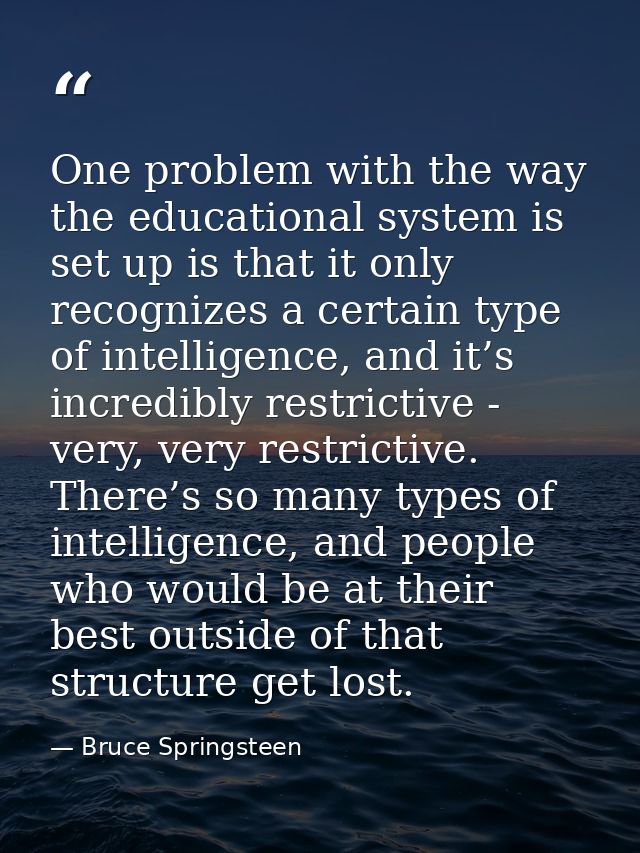 One problem with the way the educational system is set up is that it only recognizes a certain type of intelligence, and — Bruce Springsteen