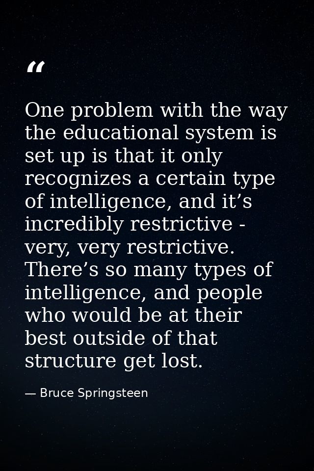 One problem with the way the educational system is set up is that it only recognizes a certain type of intelligence, and — Bruce Springsteen