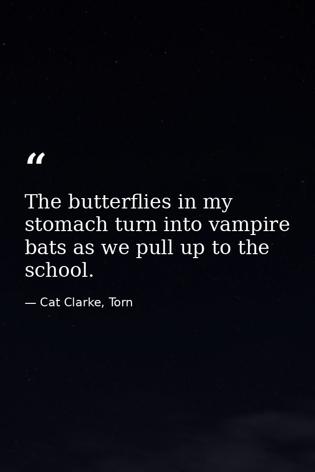 The butterflies in my stomach turn into vampire bats as we pull up to the school. — Cat Clarke, Torn