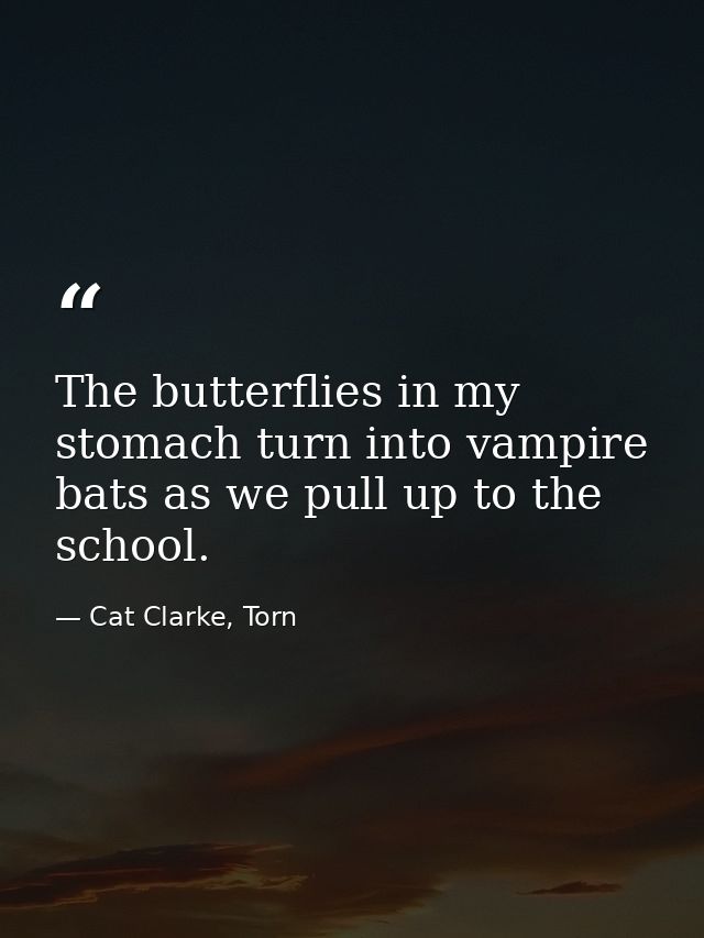 The butterflies in my stomach turn into vampire bats as we pull up to the school. — Cat Clarke, Torn