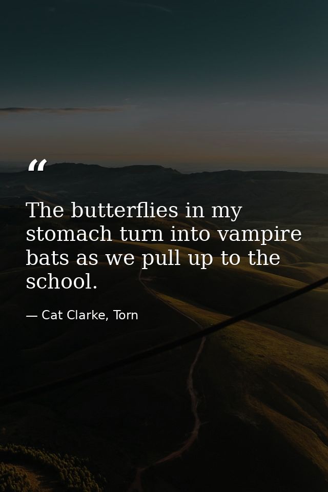 The butterflies in my stomach turn into vampire bats as we pull up to the school. — Cat Clarke, Torn