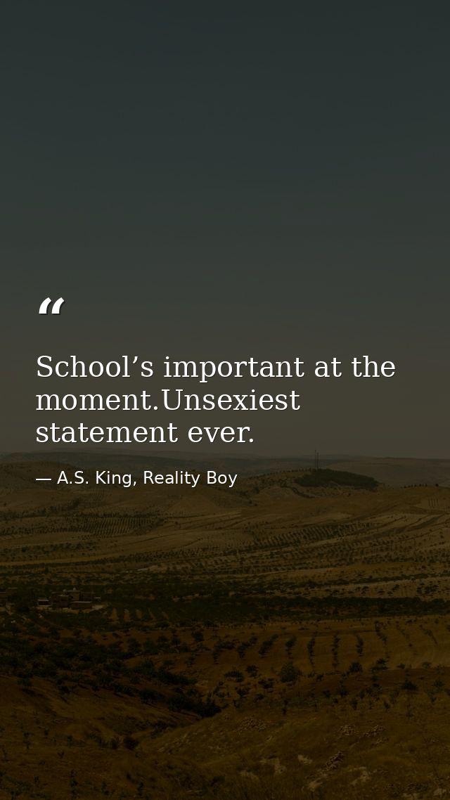 School’s important at the moment.Unsexiest statement ever. — A.S. King, Reality Boy