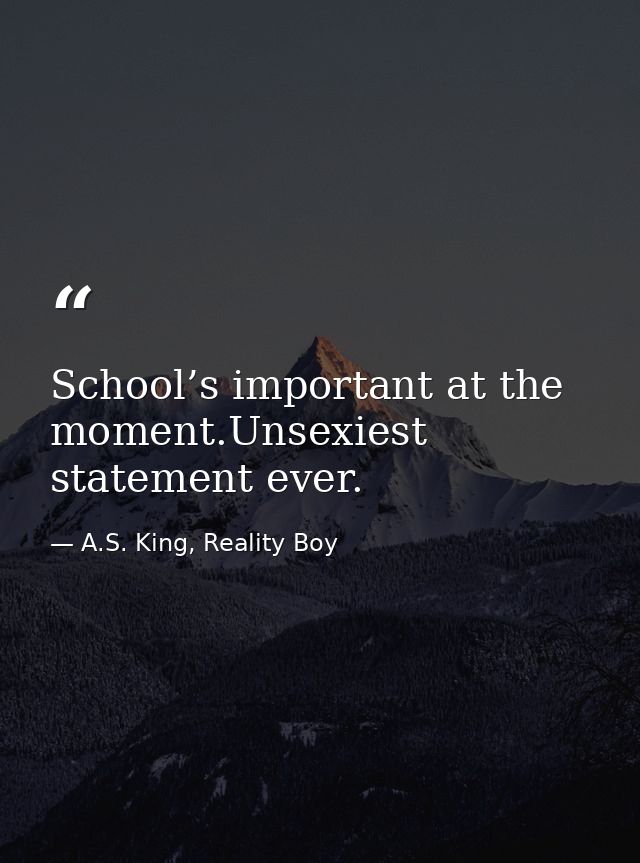 School’s important at the moment.Unsexiest statement ever. — A.S. King, Reality Boy