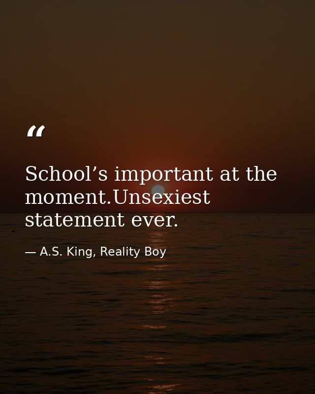 School’s important at the moment.Unsexiest statement ever. — A.S. King, Reality Boy