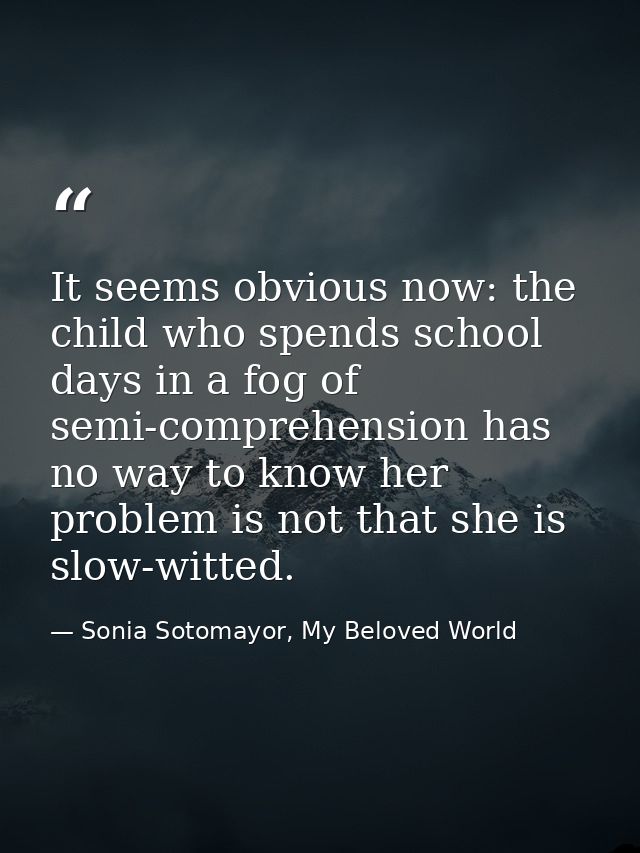 It seems obvious now: the child who spends school days in a fog of semi-comprehension has no way to know her problem is  — Sonia Sotomayor, My Beloved World
