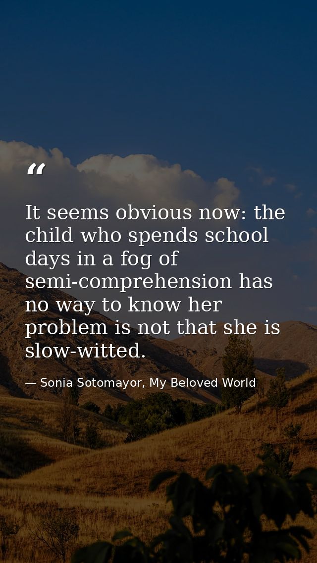 It seems obvious now: the child who spends school days in a fog of semi-comprehension has no way to know her problem is  — Sonia Sotomayor, My Beloved World