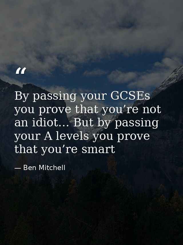 By passing your GCSEs you prove that you’re not an idiot… But by passing your A levels you prove that you’re smart — Ben Mitchell