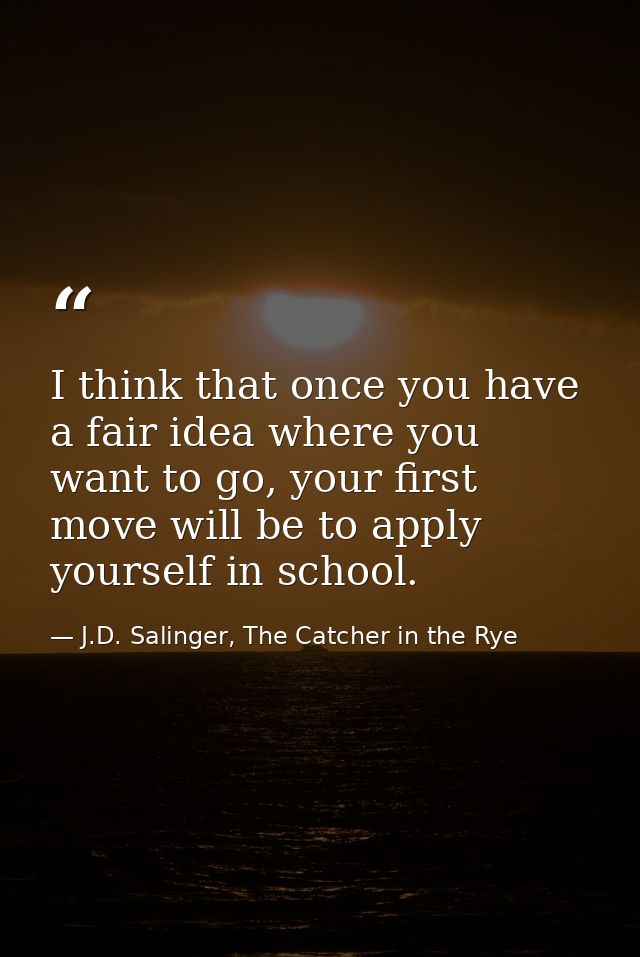 I think that once you have a fair idea where you want to go, your first move will be to apply yourself in school. — J.D. Salinger, The Catcher in the Rye