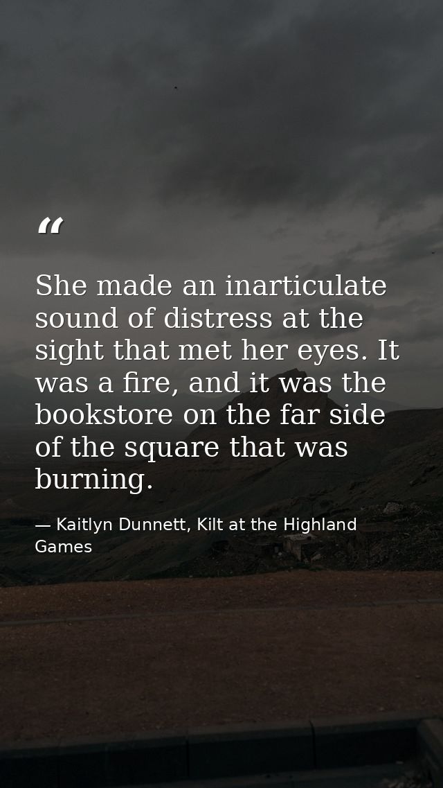 She made an inarticulate sound of distress at the sight that met her eyes. It was a fire, and it was the bookstore on th — Kaitlyn Dunnett, Kilt at the Highland Games