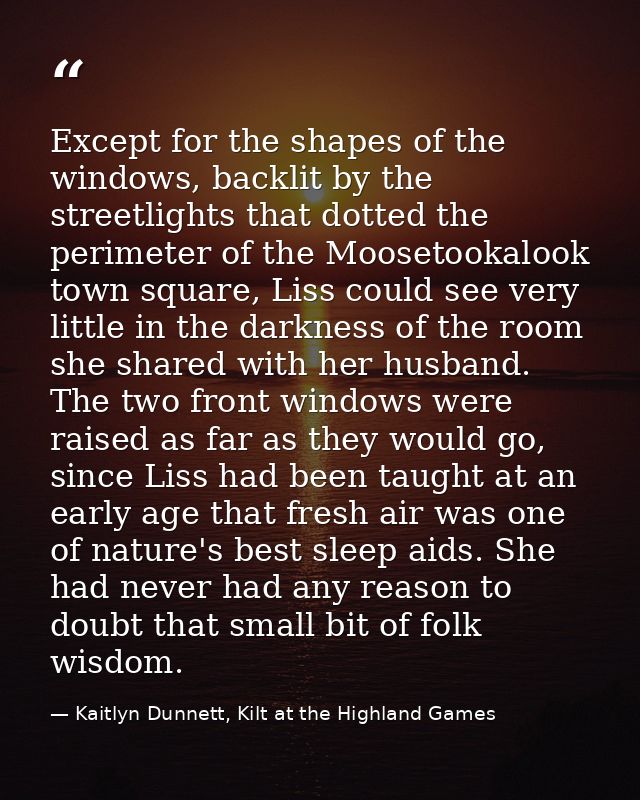 Except for the shapes of the windows, backlit by the streetlights that dotted the perimeter of the Moosetookalook town s — Kaitlyn Dunnett, Kilt at the Highland Games
