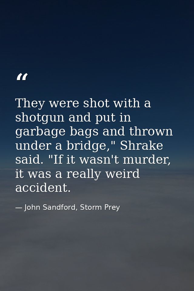 They were shot with a shotgun and put in garbage bags and thrown under a bridge," Shrake said. "If it wasn't murder, it  — John Sandford, Storm Prey