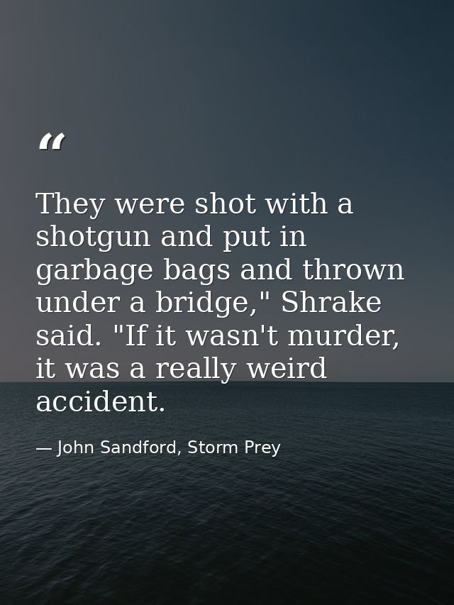 They were shot with a shotgun and put in garbage bags and thrown under a bridge," Shrake said. "If it wasn't murder, it  — John Sandford, Storm Prey