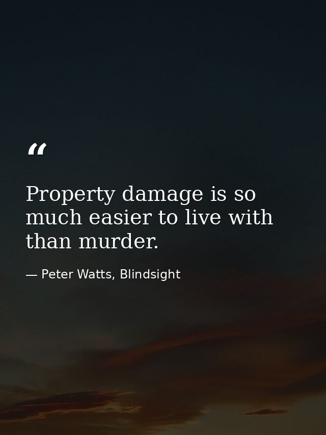 Property damage is so much easier to live with than murder. — Peter Watts, Blindsight