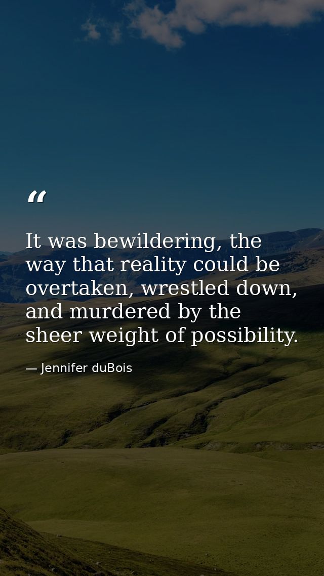 It was bewildering, the way that reality could be overtaken, wrestled down, and murdered by the sheer weight of possibil — Jennifer duBois