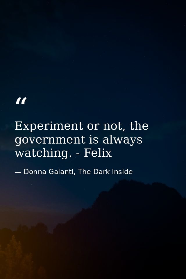 Experiment or not, the government is always watching. - Felix — Donna Galanti, The Dark Inside