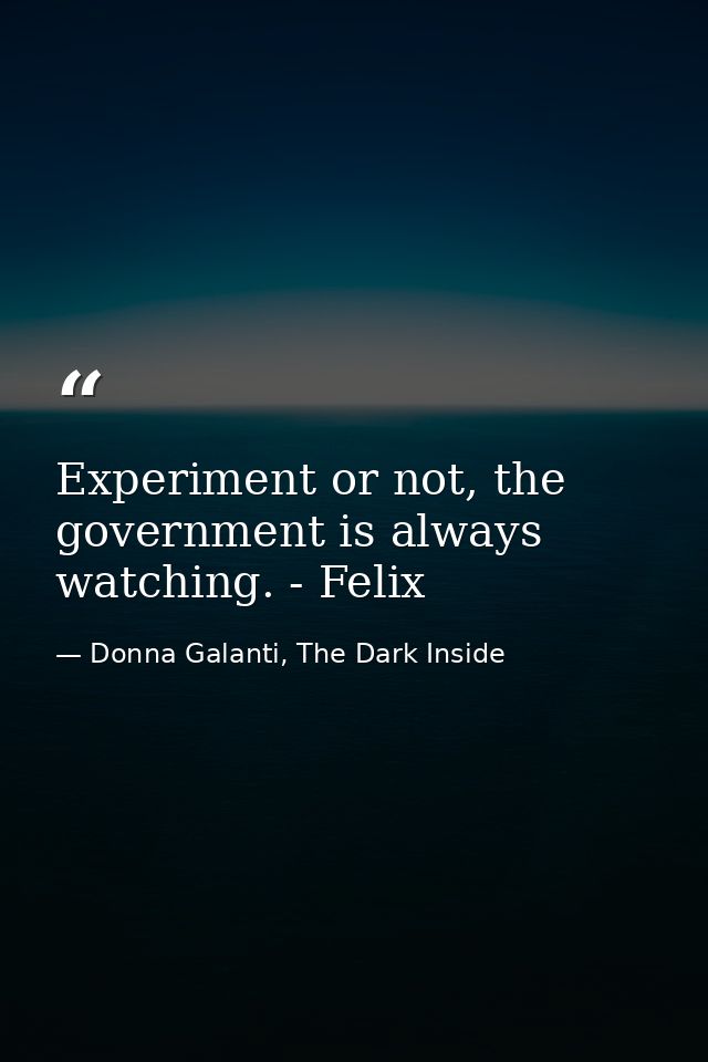 Experiment or not, the government is always watching. - Felix — Donna Galanti, The Dark Inside