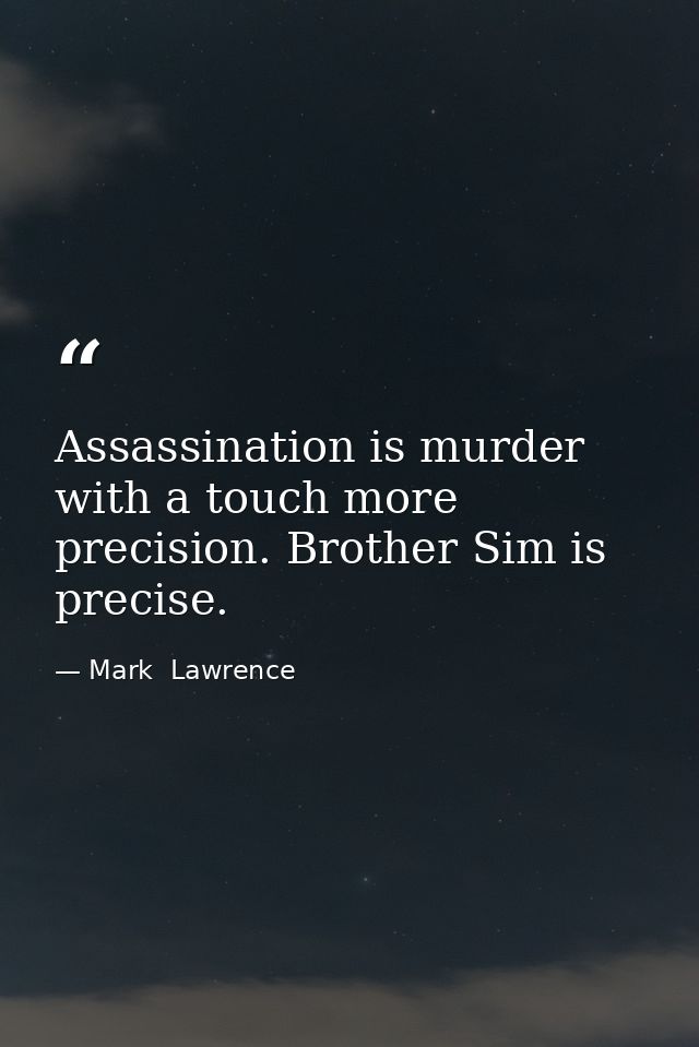 Assassination is murder with a touch more precision. Brother Sim is precise. — Mark  Lawrence