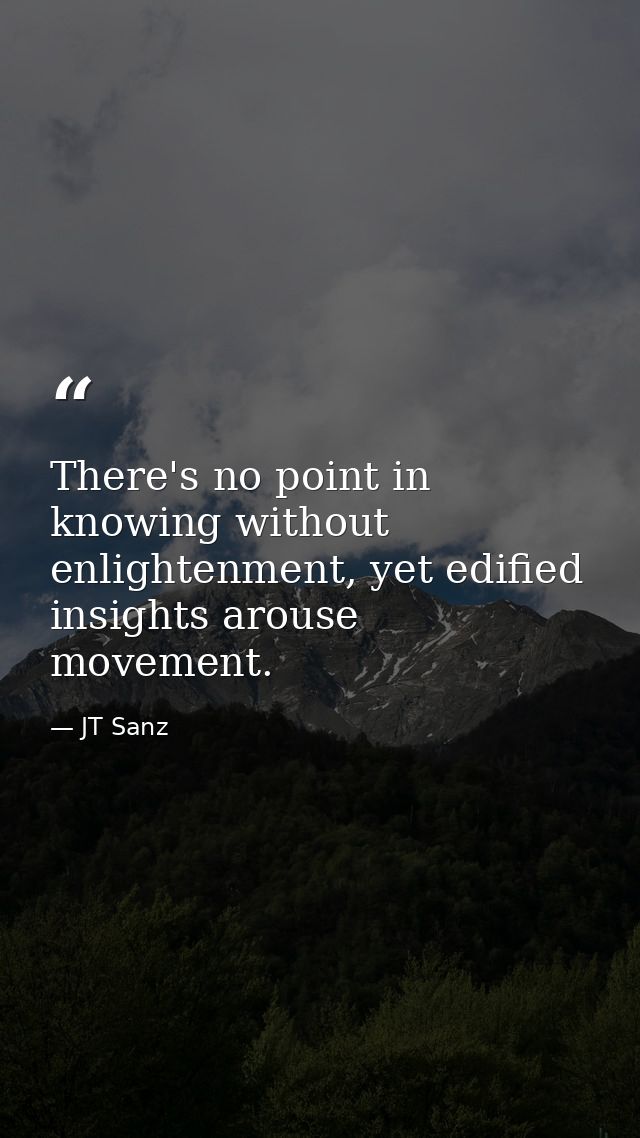 There's no point in knowing without enlightenment, yet edified insights arouse movement. — JT Sanz