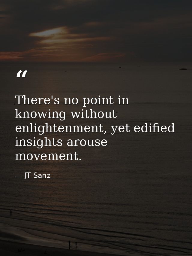 There's no point in knowing without enlightenment, yet edified insights arouse movement. — JT Sanz