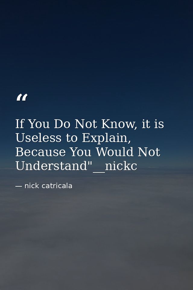 If You Do Not Know, it is Useless to Explain, Because You Would Not Understand"__nickc — nick catricala