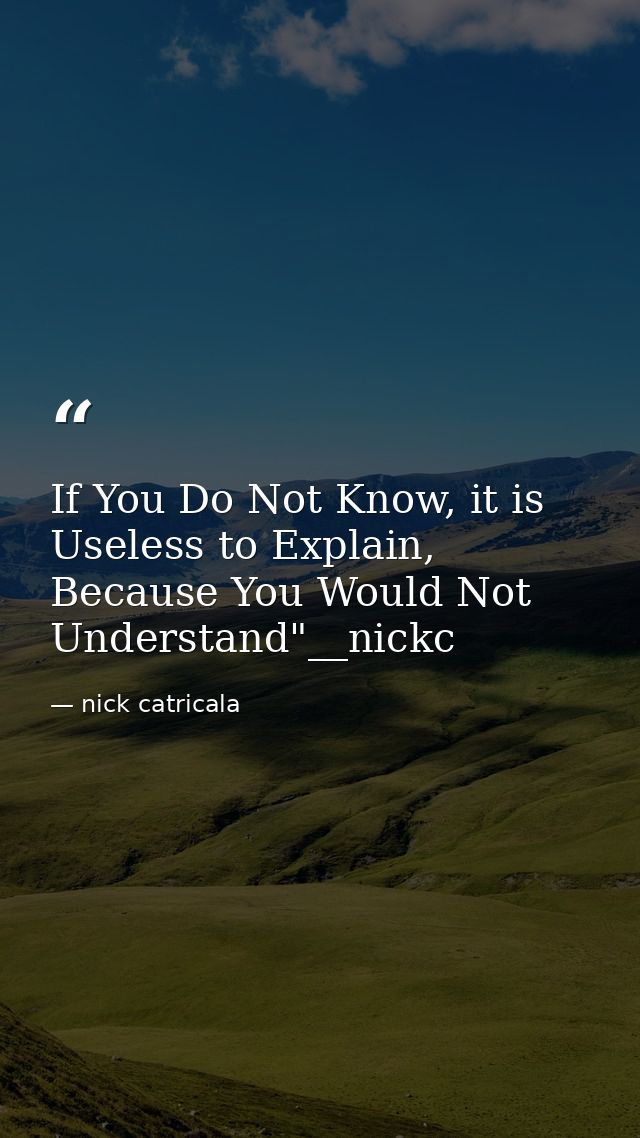 If You Do Not Know, it is Useless to Explain, Because You Would Not Understand"__nickc — nick catricala