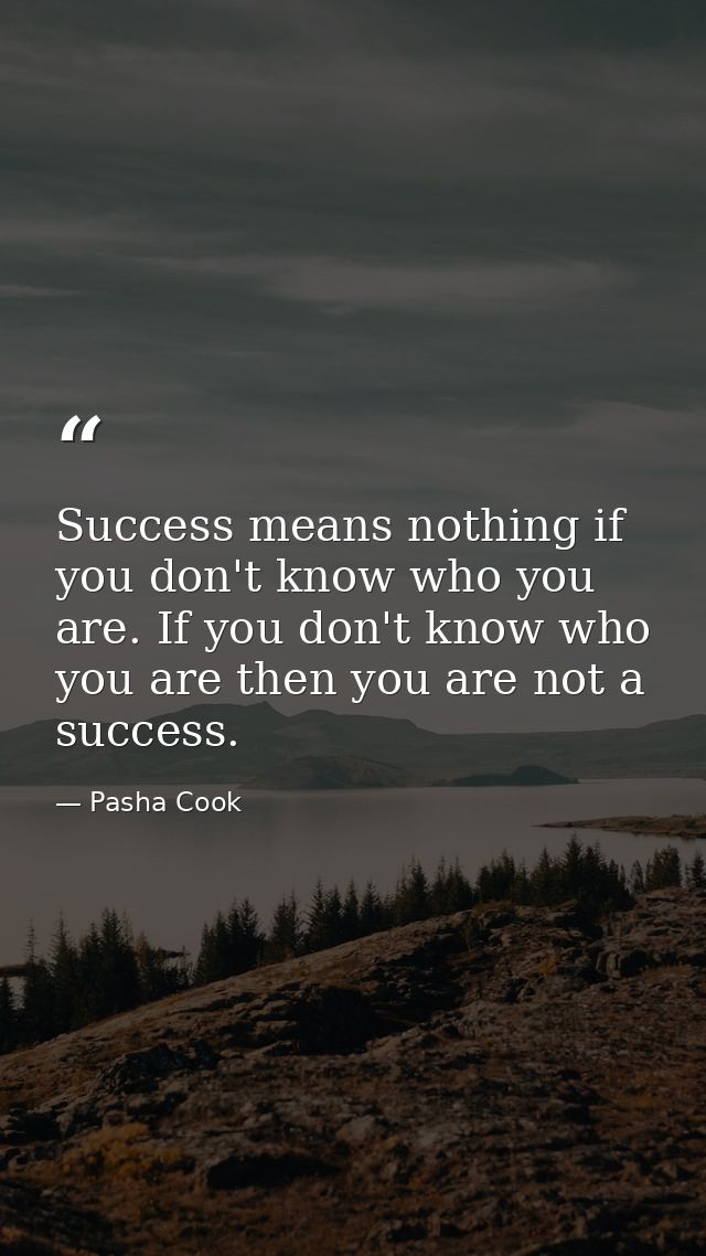 Success means nothing if you don't know who you are. If you don't know who you are then you are not a success. — Pasha Cook