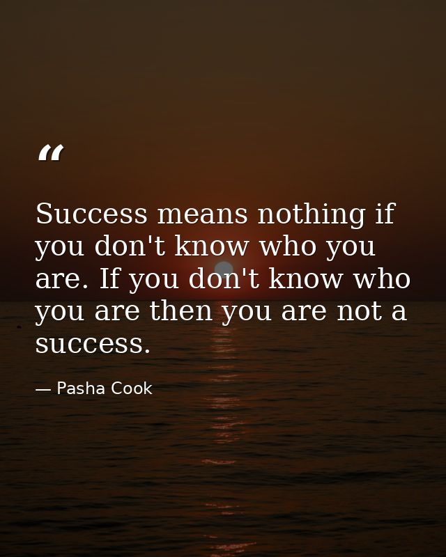 Success means nothing if you don't know who you are. If you don't know who you are then you are not a success. — Pasha Cook