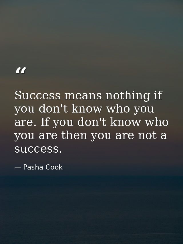 Success means nothing if you don't know who you are. If you don't know who you are then you are not a success. — Pasha Cook