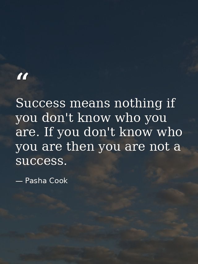 Success means nothing if you don't know who you are. If you don't know who you are then you are not a success. — Pasha Cook