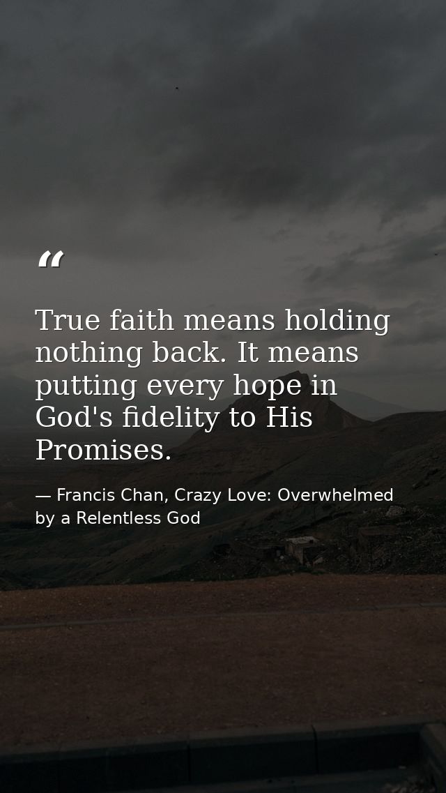 True faith means holding nothing back. It means putting every hope in God's fidelity to His Promises. — Francis Chan, Crazy Love: Overwhelmed by a Relentless God