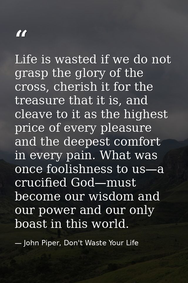 Life is wasted if we do not grasp the glory of the cross, cherish it for the treasure that it is, and cleave to it as th — John Piper, Don't Waste Your Life