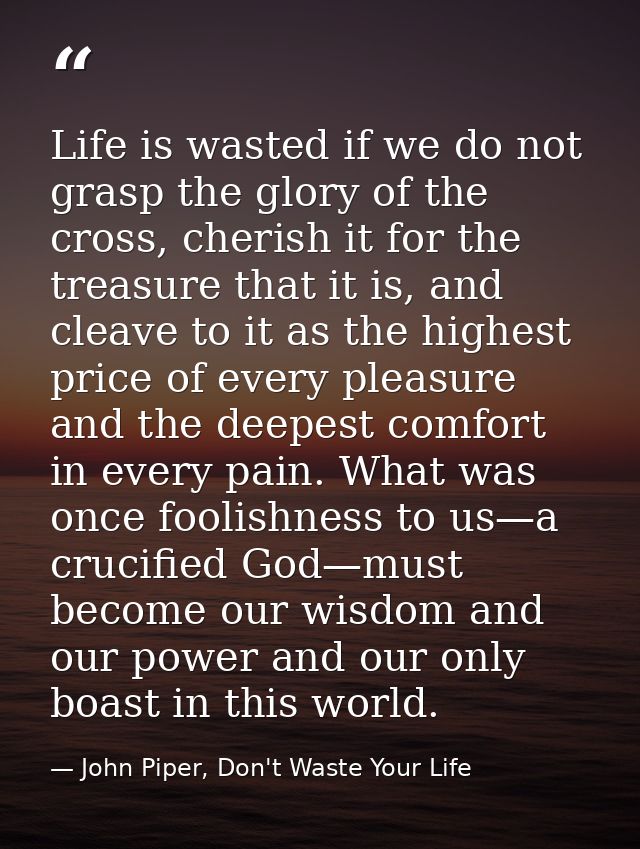 Life is wasted if we do not grasp the glory of the cross, cherish it for the treasure that it is, and cleave to it as th — John Piper, Don't Waste Your Life
