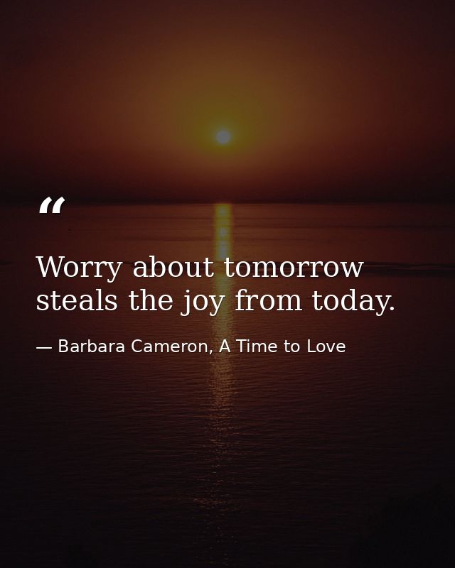 Worry about tomorrow steals the joy from today. — Barbara Cameron, A Time to Love