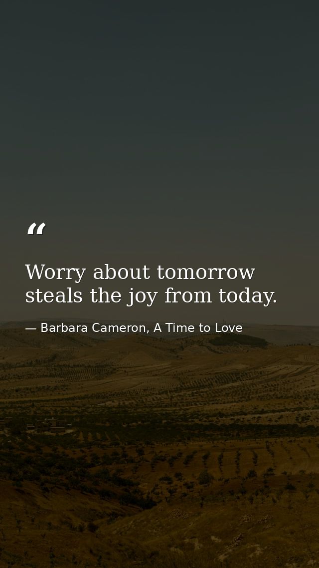 Worry about tomorrow steals the joy from today. — Barbara Cameron, A Time to Love