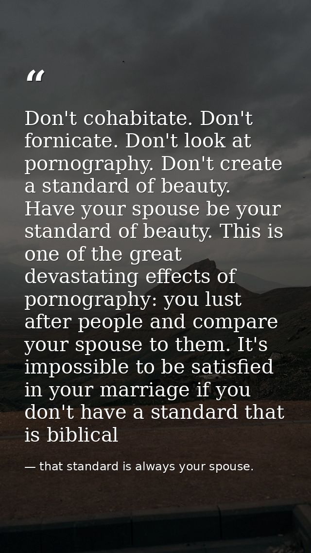 Don't cohabitate. Don't fornicate. Don't look at pornography. Don't create a standard of beauty. Have your spouse be you — that standard is always your spouse.