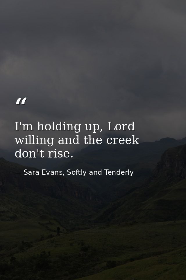 I'm holding up, Lord willing and the creek don't rise. — Sara Evans, Softly and Tenderly