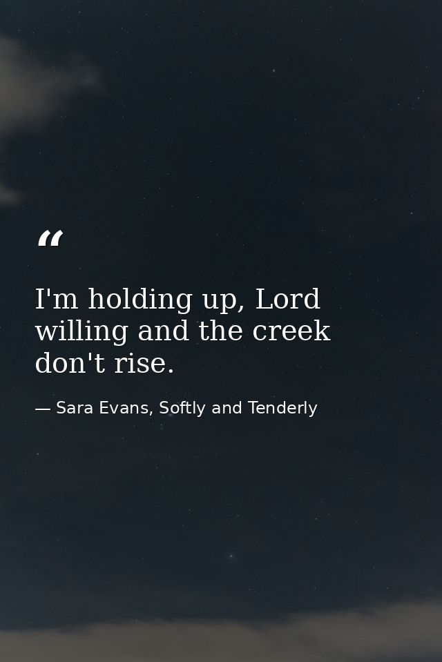 I'm holding up, Lord willing and the creek don't rise. — Sara Evans, Softly and Tenderly