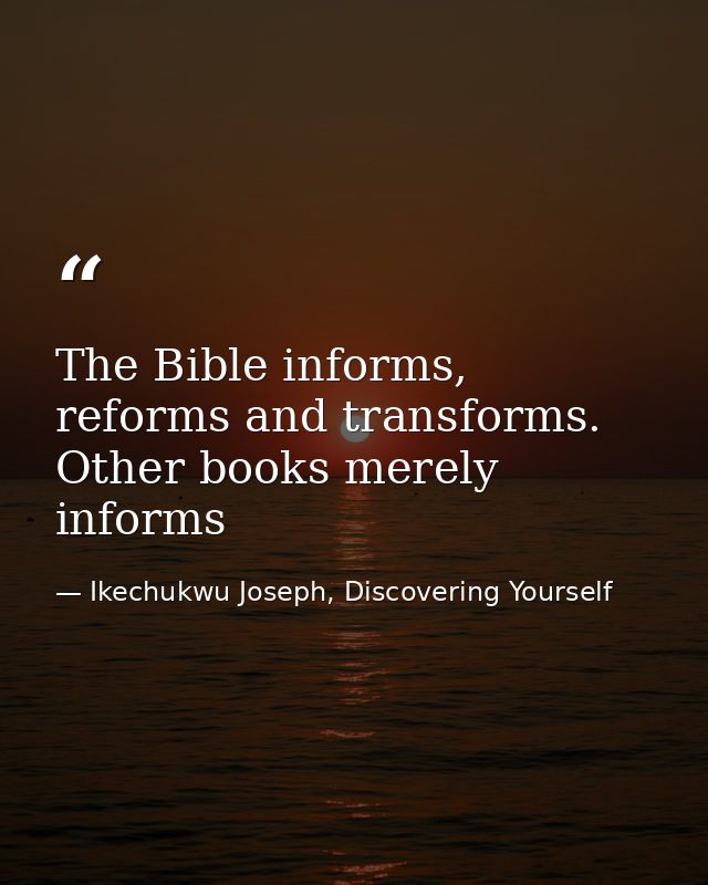 The Bible informs, reforms and transforms. Other books merely informs — Ikechukwu Joseph, Discovering Yourself