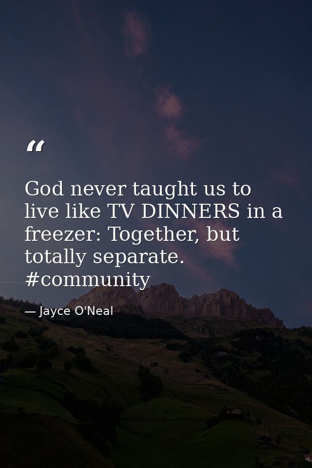 God never taught us to live like TV DINNERS in a freezer: Together, but totally separate. #community — Jayce O'Neal