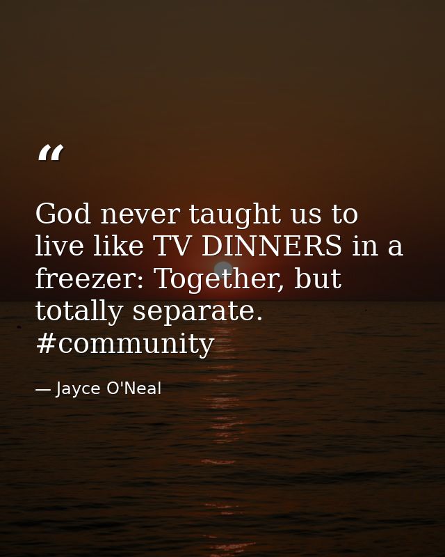 God never taught us to live like TV DINNERS in a freezer: Together, but totally separate. #community — Jayce O'Neal