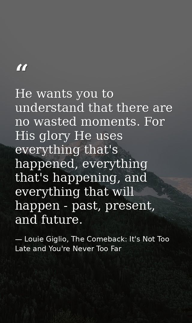 He wants you to understand that there are no wasted moments. For His glory He uses everything that's happened, everythin — Louie Giglio, The Comeback: It's Not Too Late and You're Never Too Far