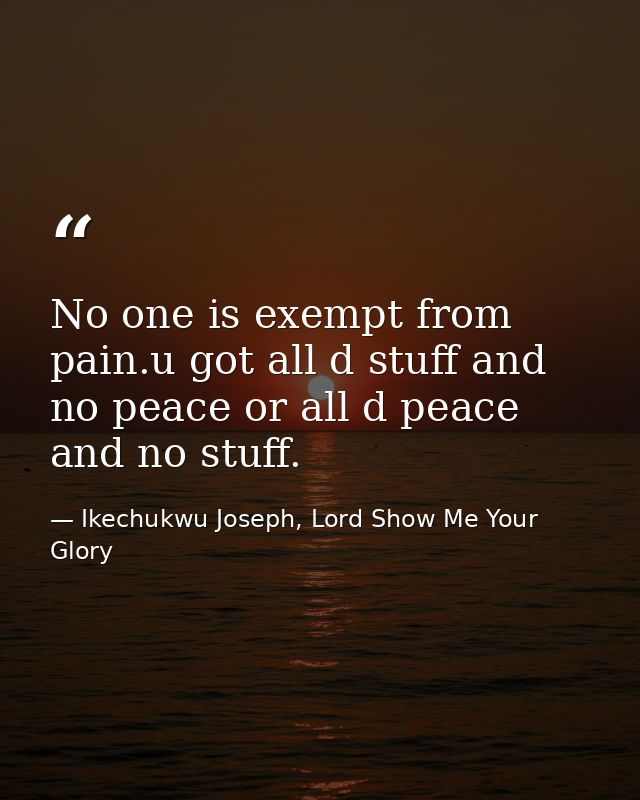 No one is exempt from pain.u got all d stuff and no peace or all d peace and no stuff. — Ikechukwu Joseph, Lord Show Me Your Glory