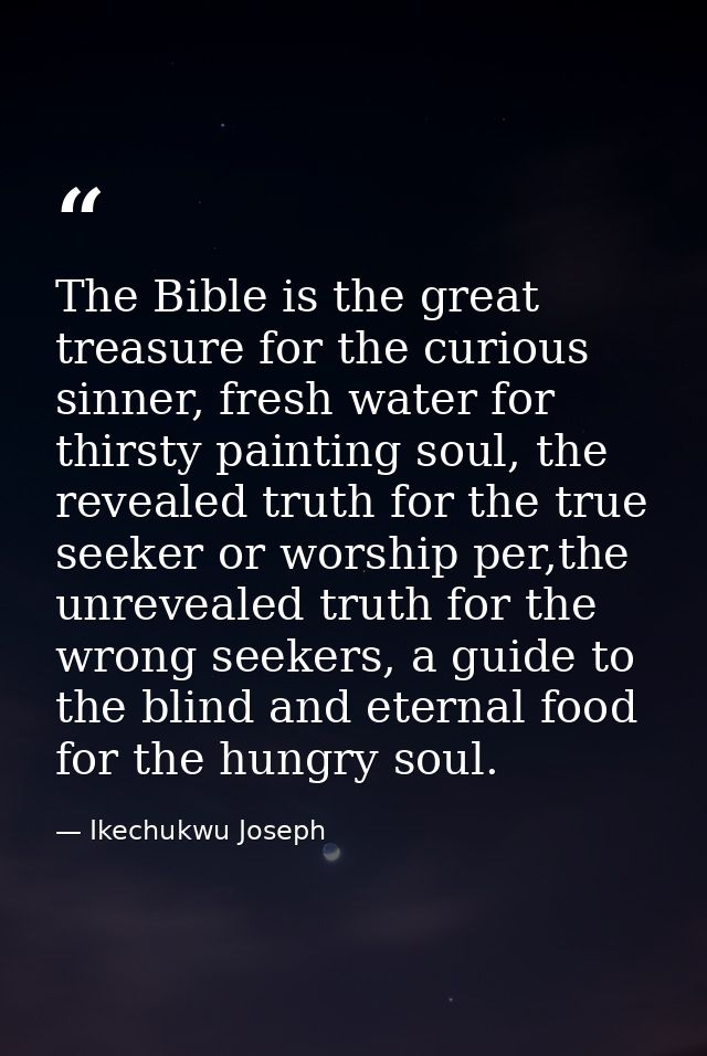 The Bible is the great treasure for the curious sinner, fresh water for thirsty painting soul, the revealed truth for th — Ikechukwu Joseph