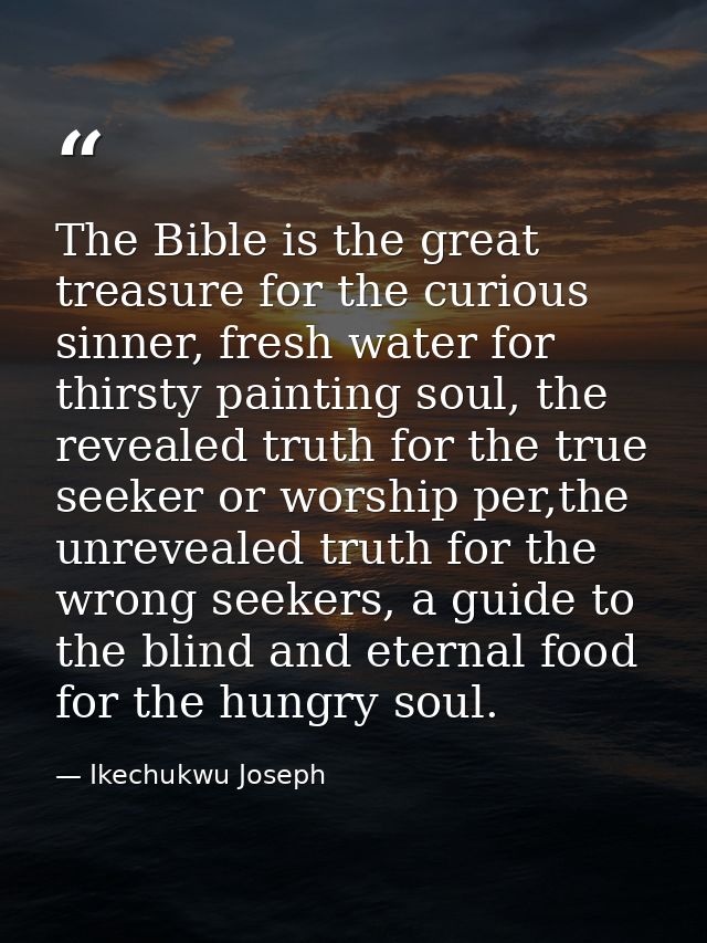 The Bible is the great treasure for the curious sinner, fresh water for thirsty painting soul, the revealed truth for th — Ikechukwu Joseph
