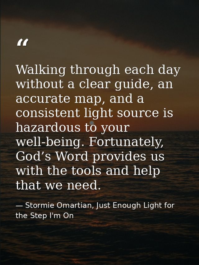 Walking through each day without a clear guide, an accurate map, and a consistent light source is hazardous to your well — Stormie Omartian, Just Enough Light for the Step I'm On