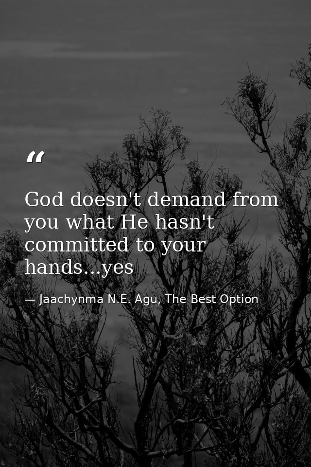 God doesn't demand from you what He hasn't committed to your hands...yes — Jaachynma N.E. Agu, The Best Option